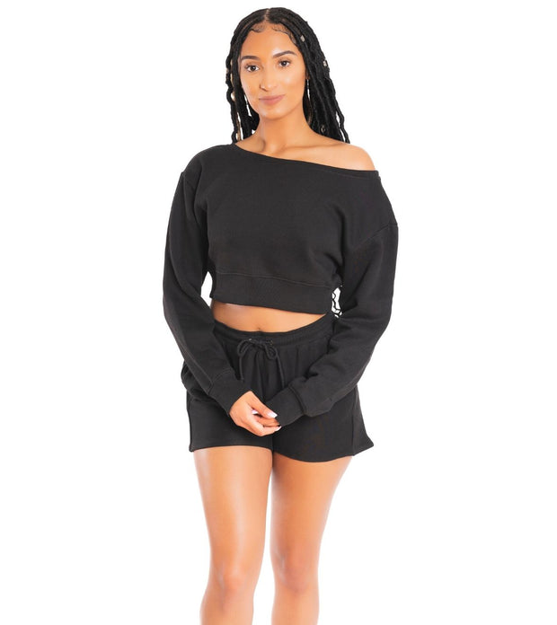 Off Shoulder Cropped Sweatshirt