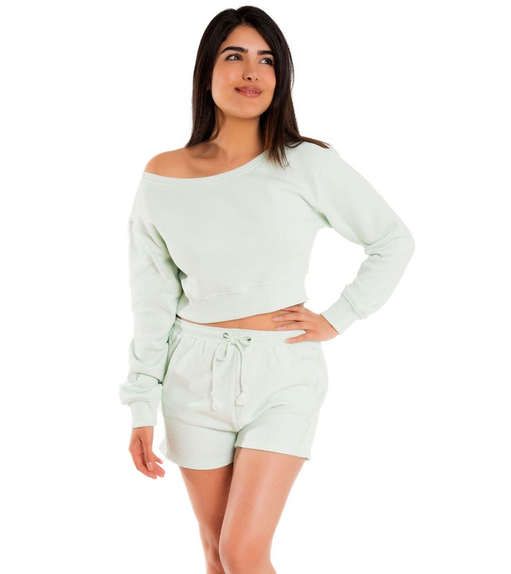 Off Shoulder Cropped Sweatshirt