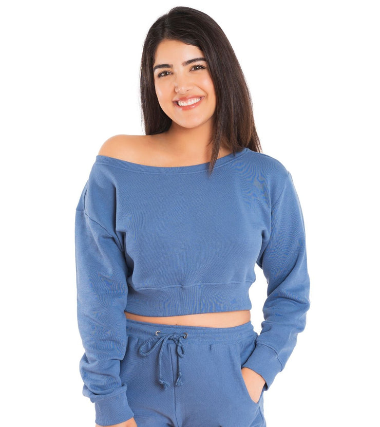 Off the shoulder cropped sweatshirt cheap